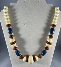 Chunky Beaded Necklace Boho Statement Multicolor Resin Acrylic Wood Style