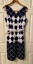 Talbots Women’s Dress Size 6 belt Navy Midi Dress Sleeveless classic old money 