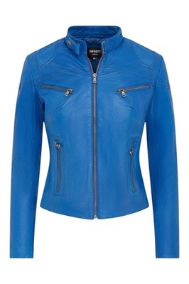 Infinity Leather Damen Lederjacke Klassisch Biker Blau Reißverschluss Slim Fit