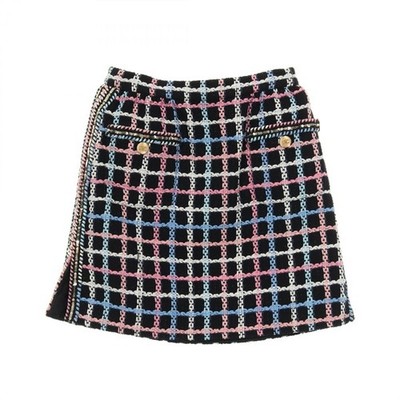 Chanel Coco Mark Tweed Skirt Women's Size 34 Black Multi Cotton Nylon Vintage