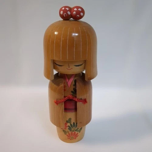 Sansaku Sekiguchi Modern Kokeshi Doll Chestnut and Acorn Design Signed 16cm 6