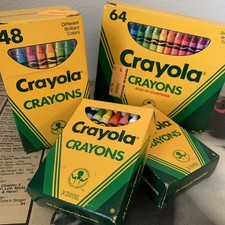 Lot of 4 1988 Crayola Crayon Boxes New Old Stock NOS Open Box, 64 Ct w Sharpener