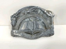 1986 Siskiyou Pewter Bible Belt Buckle I-40 Religious Made In USA Script Heavy