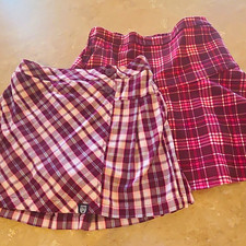 Justice Girls Pleated Plaid Skort Burgundy/Pink/White Short Button Closure 18