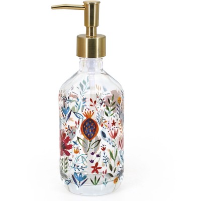Vintage Retro Floral Gold Glas Seifenspender Mehrfarbig Bad Accessoire