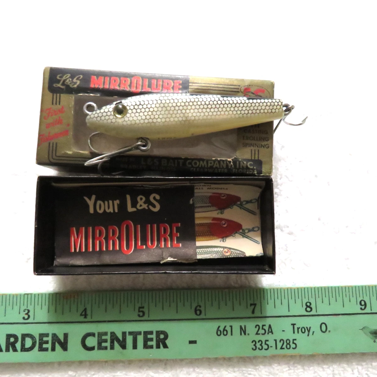 6 leurres de pêche vintage joints L & S, leurre miroir O 00m