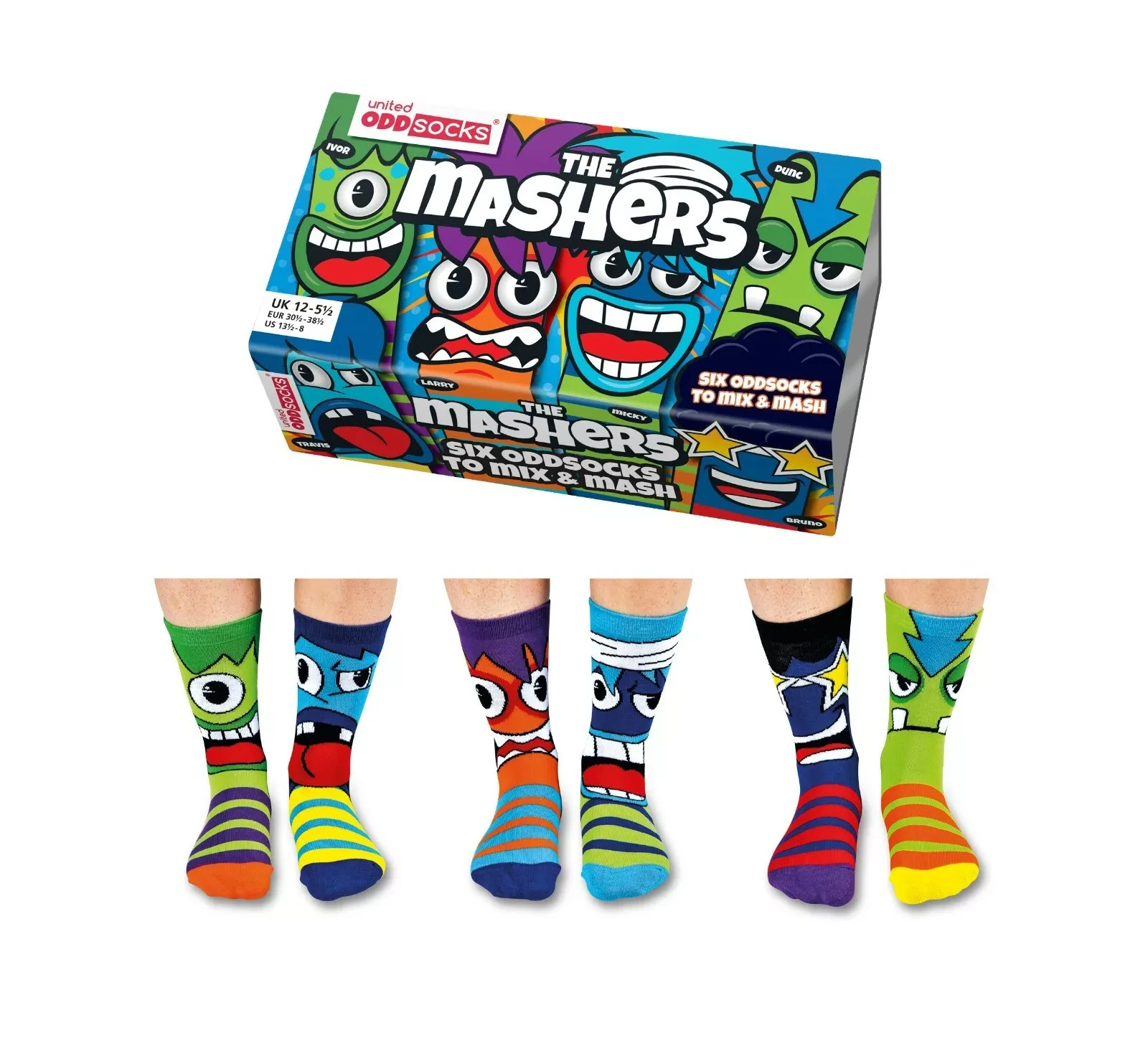 United Oddsocks The Mashers Six Monster Faced Odd Socks - Pack of 6