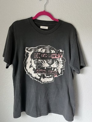Anine Bing Lili Tee Tiger Eyes Washed Black Charcoal Graphic Tee Cotton Size  M