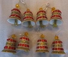 8 Pier One green sequin sparkle  Christmas ornaments bells  New