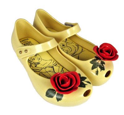 MINI MELISSA Size 10 Disney Beauty & the Beast Belle Jelly Shoes Rose Accents