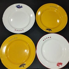 Vintage 1960s Taipro Little Red Wagon & Stars Enamelware Set Of 4 Americana