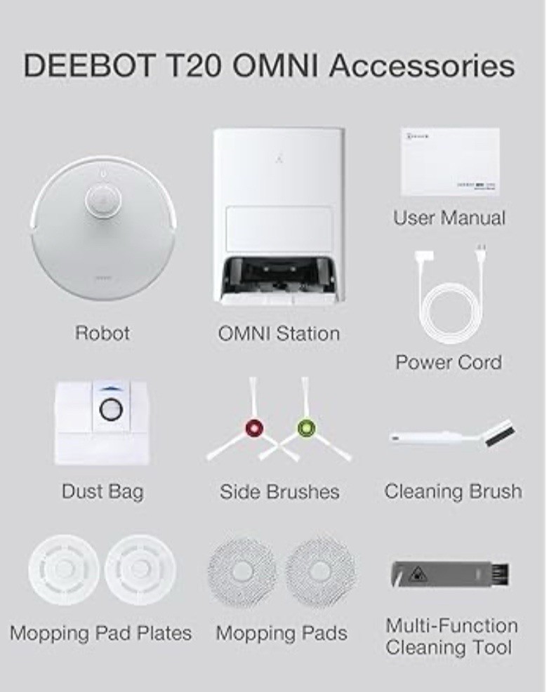New ECOVACS DEEBOT T20 Omni Robot Vacuum and Mop White