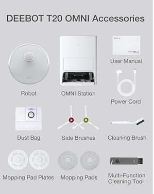 New ECOVACS DEEBOT T20 Omni Robot Vacuum and Mop White