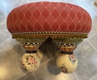 MACKENZIE-CHILDS Large Heavy Ceramic-Leg 20" Footstool Seat Ottoman Pouf Tuffet — photo 10