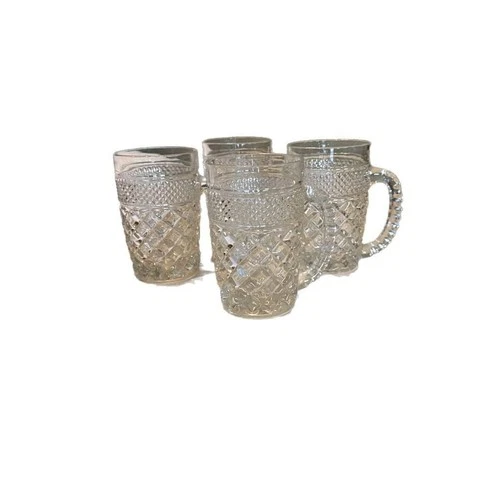 Vintage Anchor Hocking Wexford Crystal Glass Set: 64oz Pitcher and 3 Beer Mugs