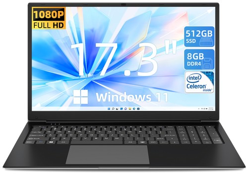 SGIN 17,3 Zoll Laptop 8GB RAM 512GB SSD mit Intel Quad-Core 8000mAh Windows 11 - Bild 1 von 7