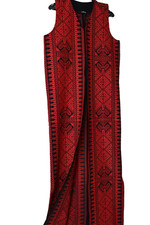 Traditional Red Tatreez Open Abaya Kimono -Embroidered Sleeveless Thobe Vest