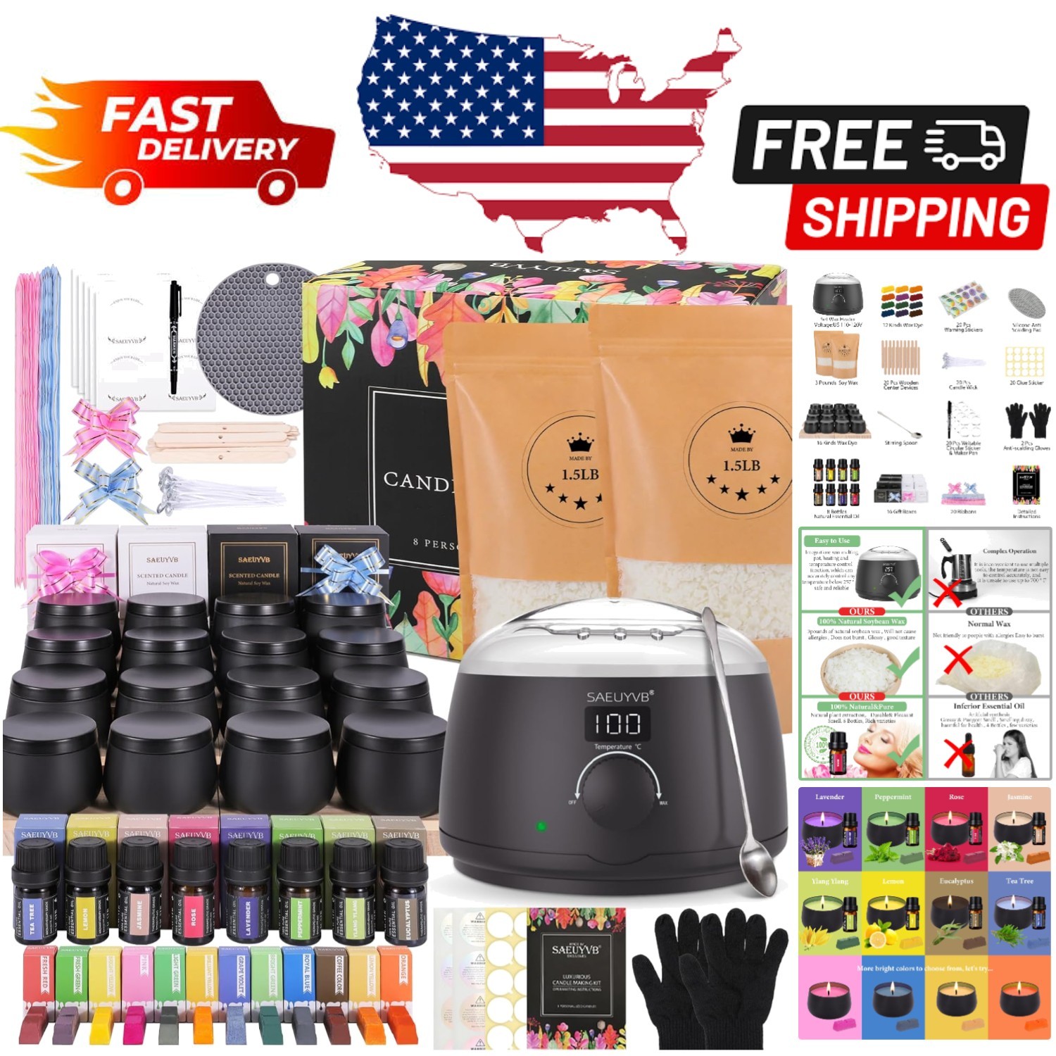 Complete DIY Candle Making Kit - LED Wax Melter, Essential Oils & Gift Boxes-image