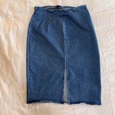 VTG Preppy Festival Western Boho Minimalist Denim Midi Skirt Women 30 Blue