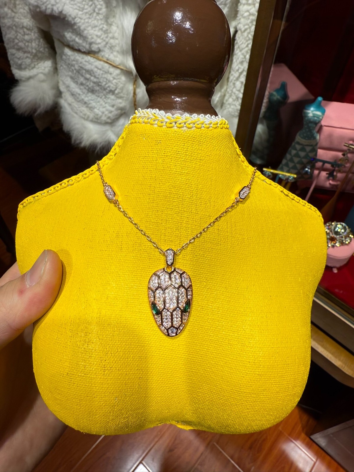 Rare Full Crystal Snake Head Necklace Pearl Sweater Chain image 3
