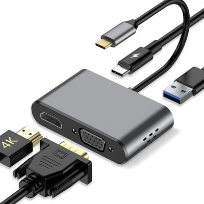 USB C Hub, 4 in 1 USB C Adapter mit 4K HDMI, VGA, USB A 3.0 und USB C 3.0, ko...