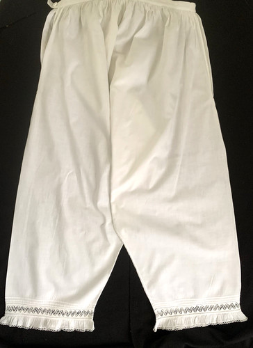 authentic 1900s Victorian white bloomers/drawers button waist lace+tatting trim