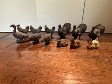 Vintage 1930 s Hollow Cast Lead Farm Birds Set of 12 turkey duck chicken rooster