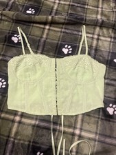 L.A. Hearts Women's Green Lace Overbust Bustier Corset Top M Lace-Up Back