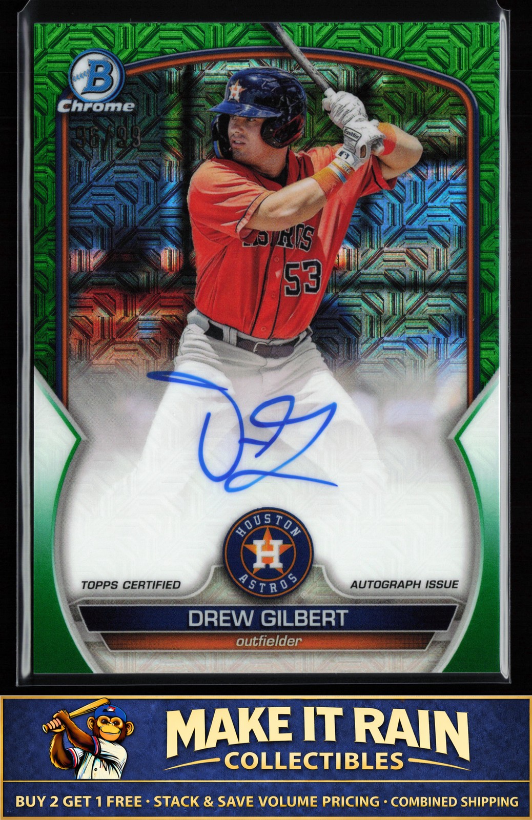 Drew Gilbert 2023 Bowman Chrome Prospect Auto Mojo Green Refractor #BMA-DGT #/99