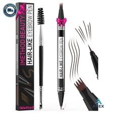 Eyebrow Pen 2-in-1 Dark Brown Waterproof Microblading Fork Tip Precise Brush