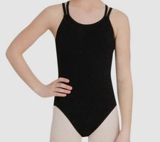 150 Capezio Girls' Black Cotton Scoop-Neck Double Strap Camisole Leotard Size S