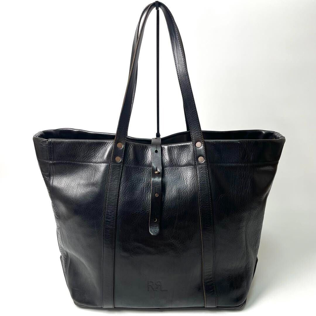 RRL RALPH LAUREN Leather Tote Bag Black Genuine Leather Made RRL RALPH LAUREN Leather Tote Bag Black Genuine Leather Made