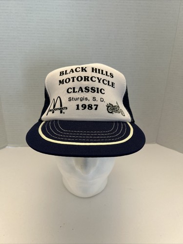 Vintage 1987 Black Hills motorcycle classic Sturgis SD Trucker Hat, Cap, Snap