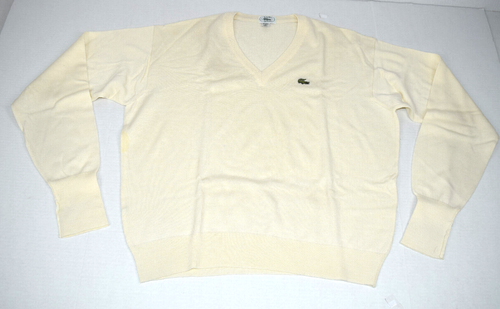Lacoste Sweater VTG Izod Lacoste L/XL 80s Wool Blend Ivory V Neck Sweater Grunge - Picture 2 of 10