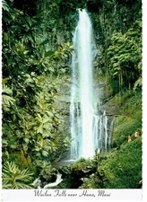 Wailua Falls near Hana Maui Hawaii Postcard 1970s water falls forest people B
