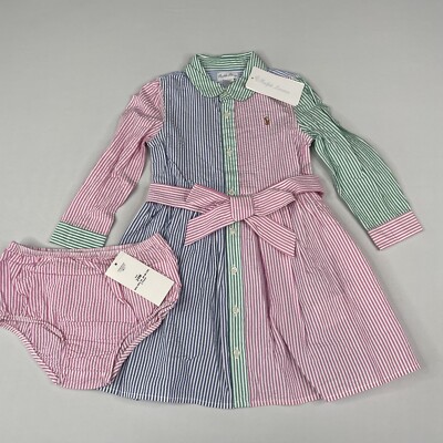 Ralph Lauren Baby Girl 24M Belted Shirtdress & Bloomer Colorblock