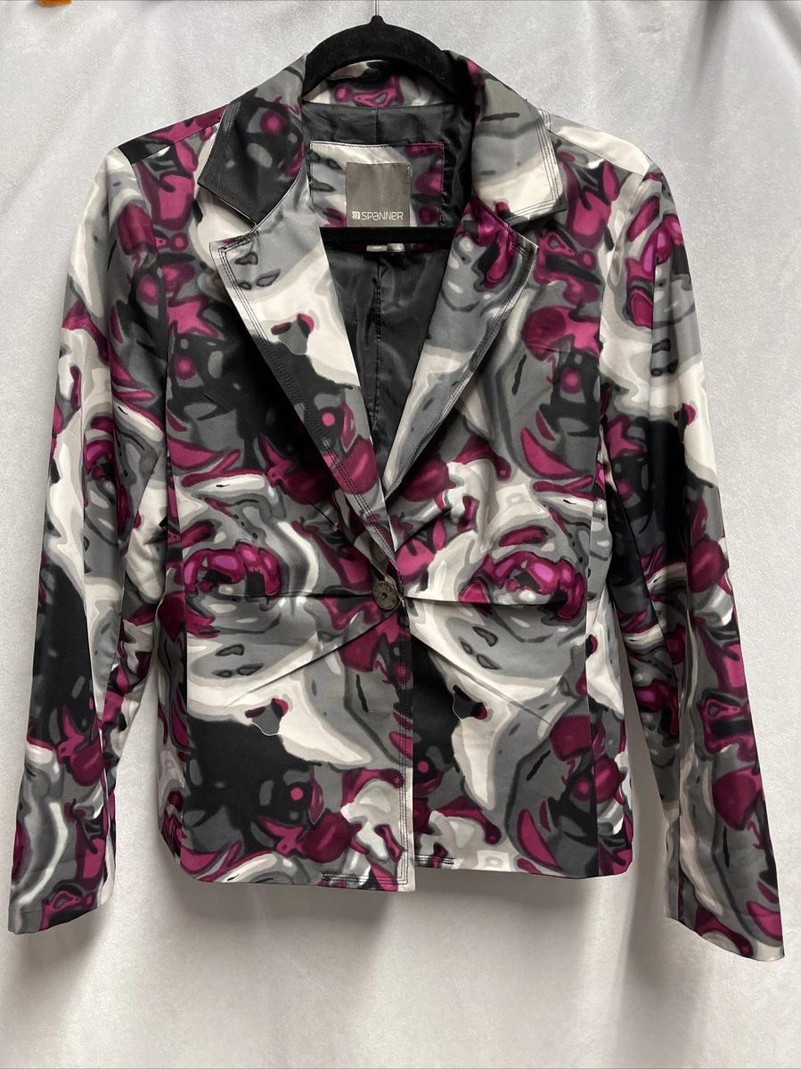 SPANNER Women's Watercolor Blazer Stitching Design Black Cranberry Red Size  10 | eBay