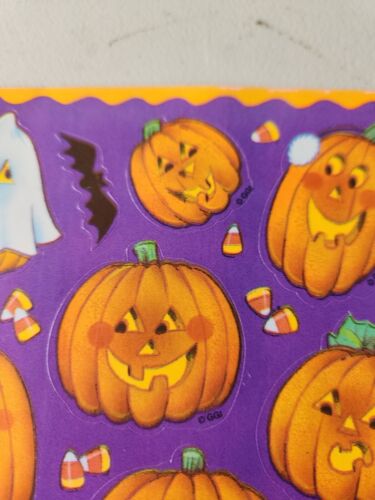 Vintage Gibson Sticker Sheet Halloween 90s Jack O'Lantern Pumpkin Candy Corn Bat - Picture 3 of 7
