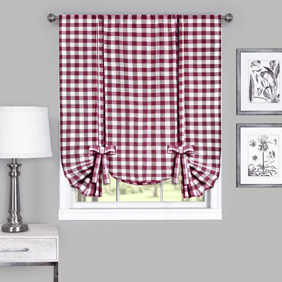 Xadrez Buffalo Gingham amarrar persianas cortinas - cores sortidas - Imagem 2 de 4