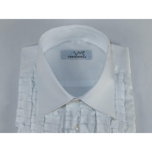 Camicia smoking uomo CERIMONIA con volant 100% cotone tacchino slim fit #parigi 13 bianca - Foto 2 di 10