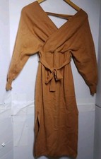 Fashion Nova knit wrap dress body con belted low cut high slit long sleeve