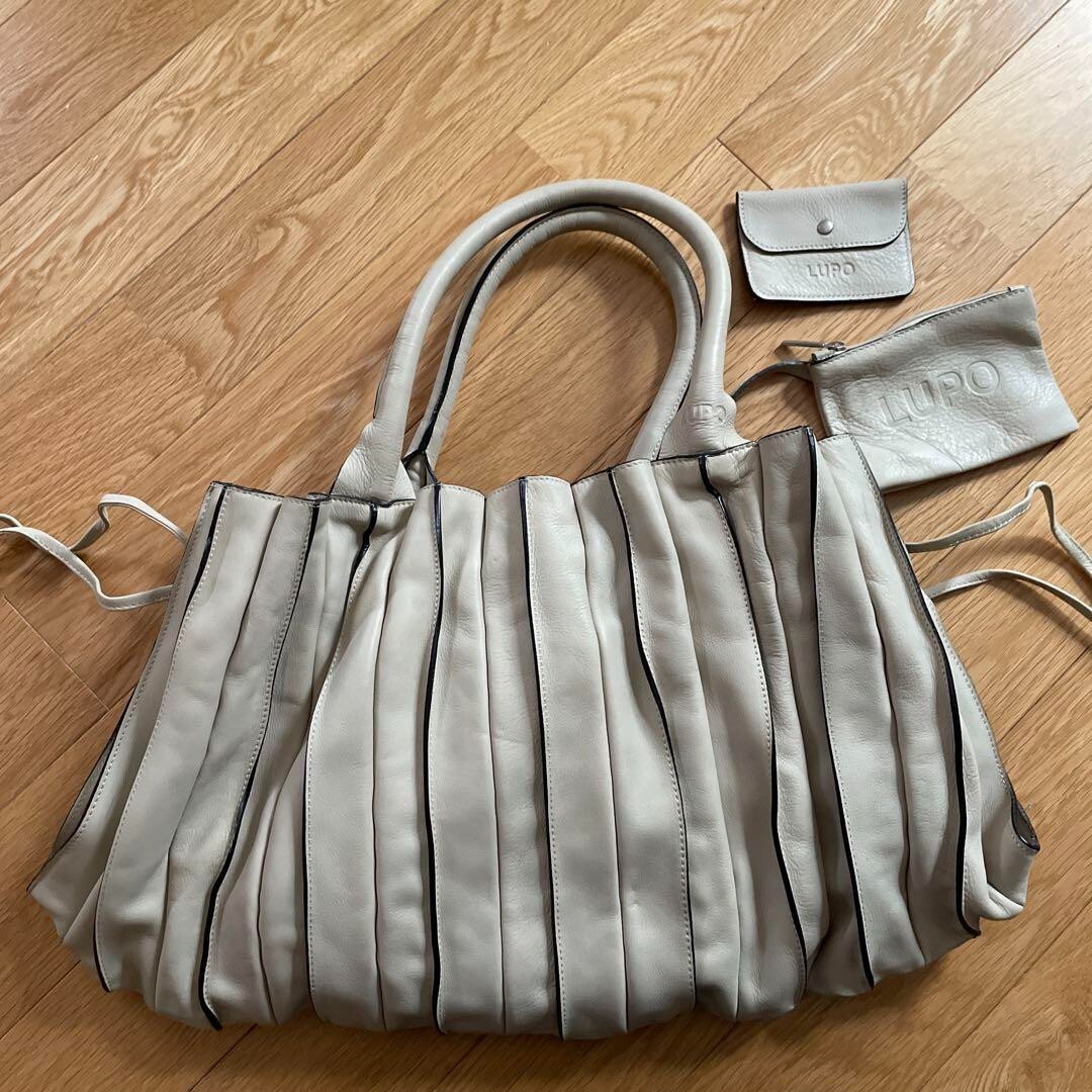 LUPO Barcelona Leather Tote Bag Handbag Purse Beige w/Pouch LUPO Barcelona Leather Tote Bag Handbag Purse Beige w/Pouch