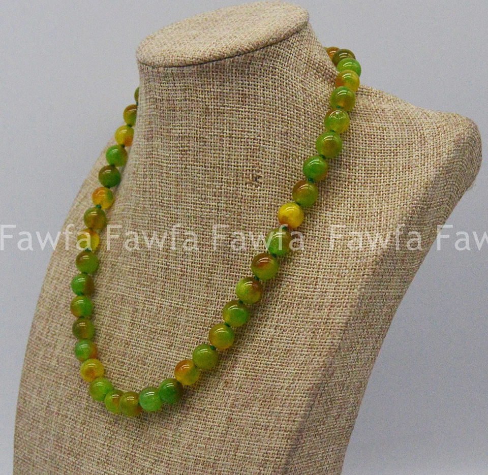 Collar de piedras preciosas cuentas redondas de calcedonia multicolor verde natural de 10 mm 16-36"" Foto 4 de 4