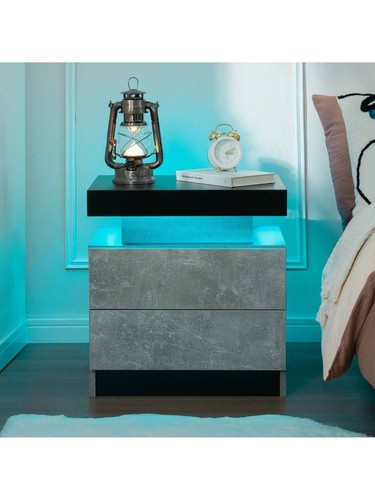Modern LED Nightstand Bedside Table with 2 Wood Drawers Bedroom Side Table light - Picture 17 of 20