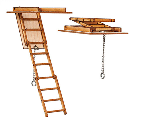 ALESSIO 1/2 scale Folding Attic Stairs with Treads - Dollhouse Miniature 2299HST-image