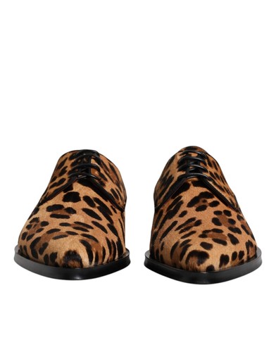 Dolce&Gabbana Men Brown Derby Shoes Fur Leather Leopard Print Booties Sz EU 41.5 - Picture 2 of 8