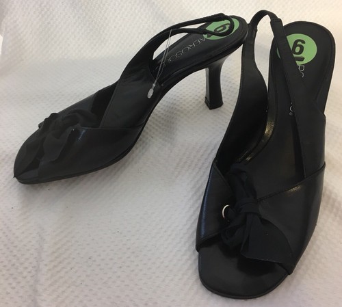 Shoes AEROSOLES Slingbacks BLACK 3" Kitten Heels Ribbon Bow Open Toe 6 M - Picture 6 of 10