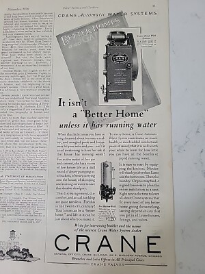 1926 Crane Plumbing Heating Deep well water systems running water Vintage ad