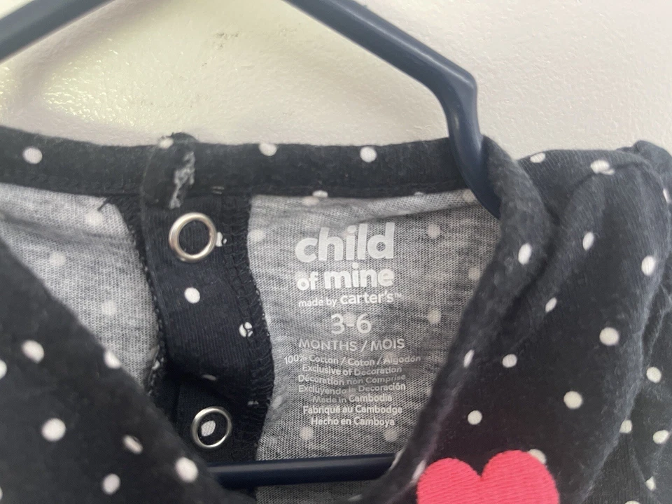 Child Of Mine Baby Girl Embroidered Pink Heart Polka Dot Cotton Dress Black 3-6M - Image 2 of 4