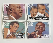 US 3096-3099 32c Big Band Leaders unused block of four never hinged 1996